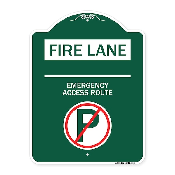 Signmission Fire Lane Emergency Access Route W/ No ParkingHeavy-Gauge Aluminum Sign, 18" x 24", GW-1824-24016 A-DES-GW-1824-24016 - main